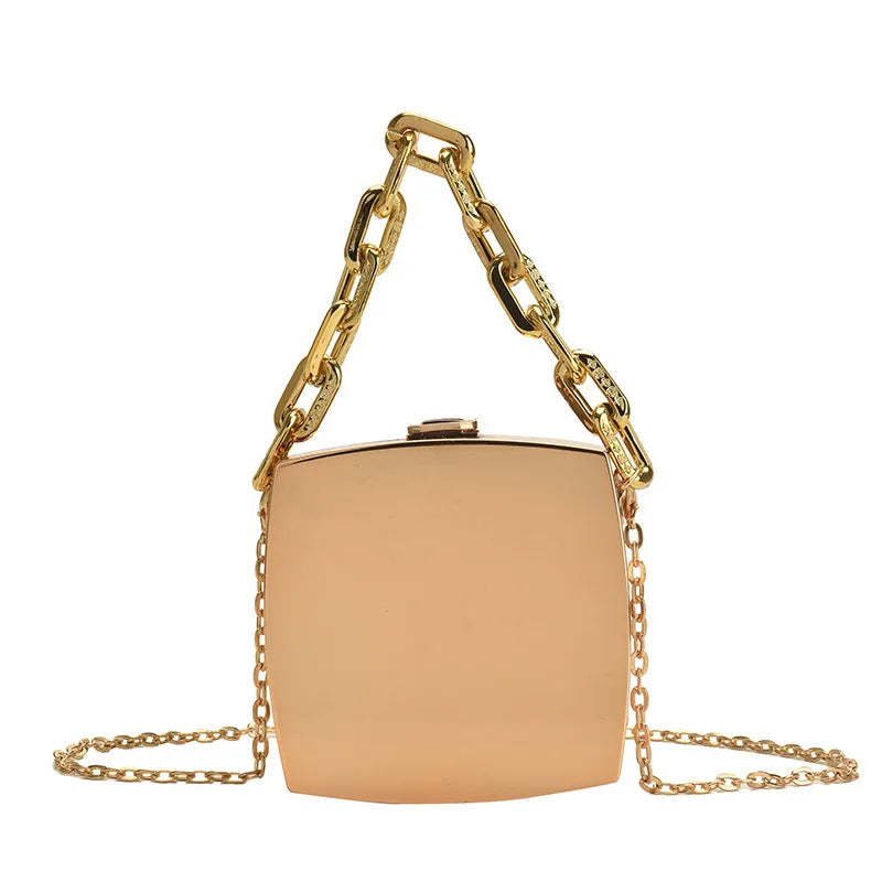 Silver PVC Clutch Bag Box Party Evening Chain Crossbody Mini Purse