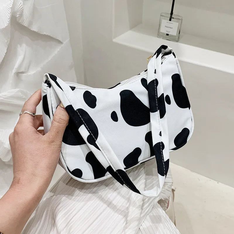 Nylon Plaid Leopard Print Shoulder Bag for Women