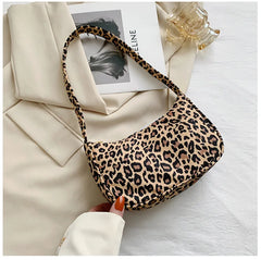 Nylon Plaid Leopard Print Shoulder Bag for Women