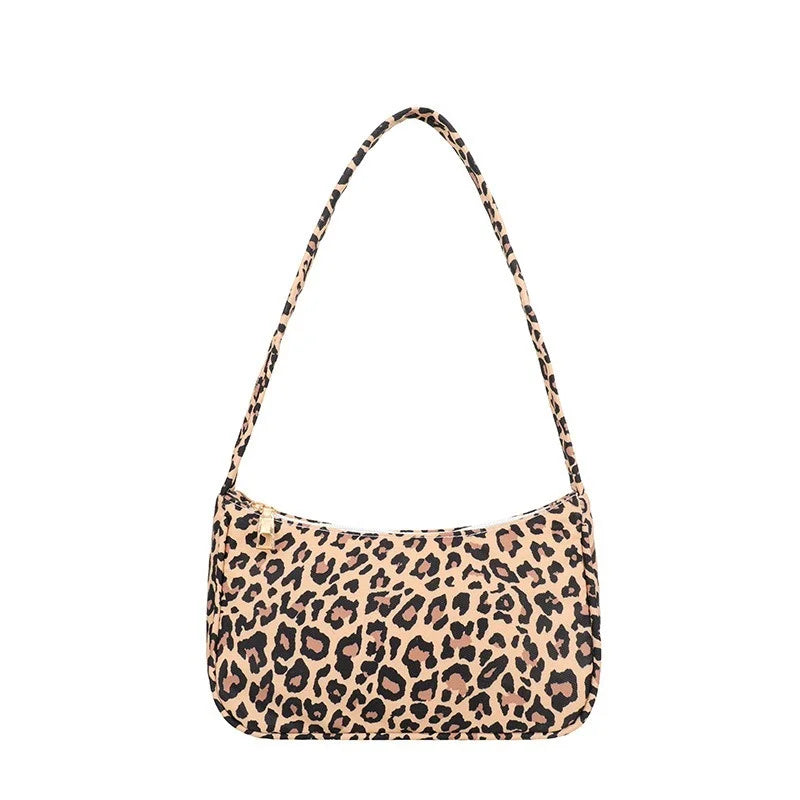 Nylon Plaid Leopard Print Shoulder Bag for Women