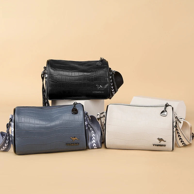 Stone Pattern Cow Leather Shoulder Bag for Women