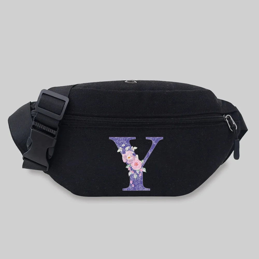 Purple Flower Waist Bag Chest Bag Unisex Lightweight Leisure Sports