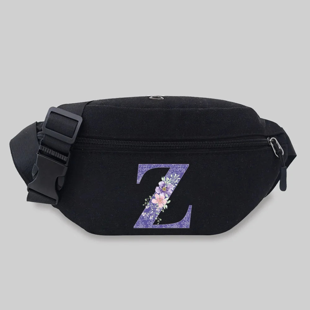Purple Flower Waist Bag Chest Bag Unisex Lightweight Leisure Sports