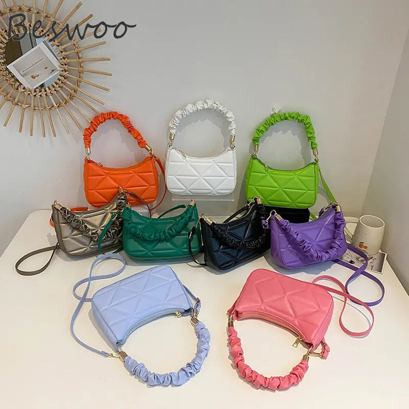 Women's Embossed Folds Top-handle Bag Mini Crossbody