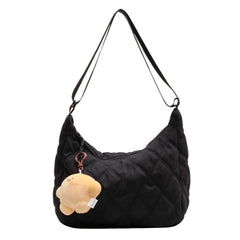 Winter Bucket Crossbody Bag Soft Cloth Zipper Shoulder Handbag with Pendant
