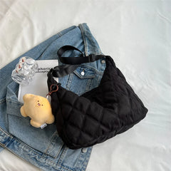 Winter Bucket Crossbody Bag Soft Cloth Zipper Shoulder Handbag with Pendant