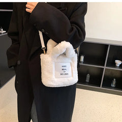 Soft Clutch Faux Fur Top-handle Bag Warm Furry Plush Tote Bags for Women