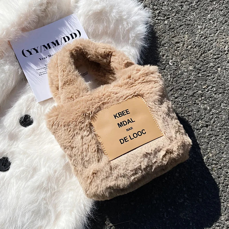 Soft Clutch Faux Fur Top-handle Bag Warm Furry Plush Tote Bags for Women