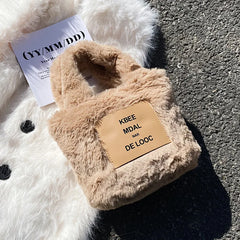 Soft Clutch Faux Fur Top-handle Bag Warm Furry Plush Tote Bags for Women