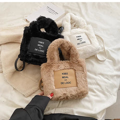 Soft Clutch Faux Fur Top-handle Bag Warm Furry Plush Tote Bags for Women