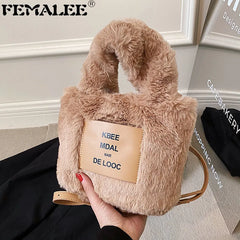 Soft Clutch Faux Fur Top-handle Bag Warm Furry Plush Tote Bags for Women