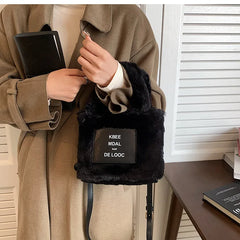Soft Clutch Faux Fur Top-handle Bag Warm Furry Plush Tote Bags for Women