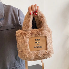 Soft Clutch Faux Fur Top-handle Bag Warm Furry Plush Tote Bags for Women