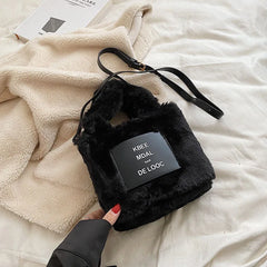 Soft Clutch Faux Fur Top-handle Bag Warm Furry Plush Tote Bags for Women