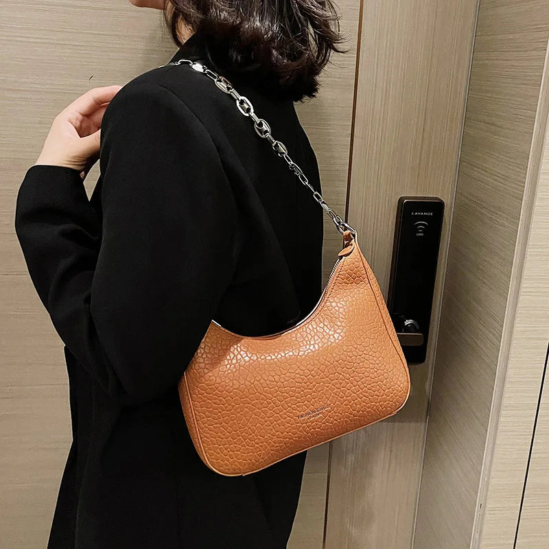 Women Soft PU Leather Underarm Bag Vintage Lady Handbags Chain Shoulder Bags