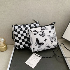 Plaid Butterfly Shoulder Messenger Bag Small Purses Handbag