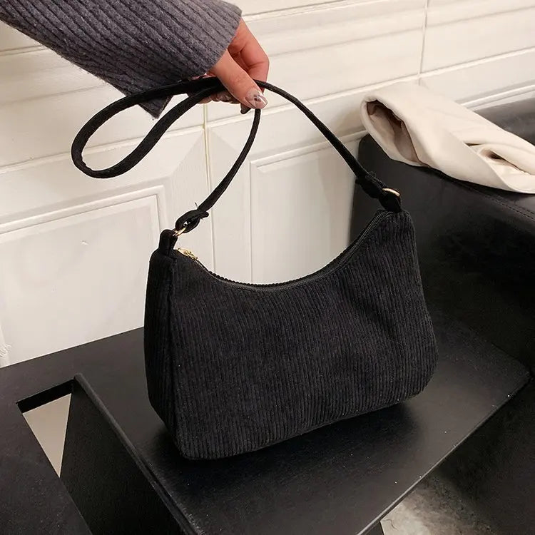 Retro Corduroy Underarm Bag Casual Women Shoulder Bags Travel Female Handbag