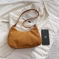 Retro Corduroy Underarm Bag Casual Women Shoulder Bags Travel Female Handbag