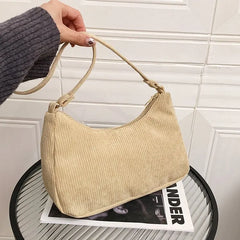 Retro Corduroy Underarm Bag Casual Women Shoulder Bags Travel Female Handbag