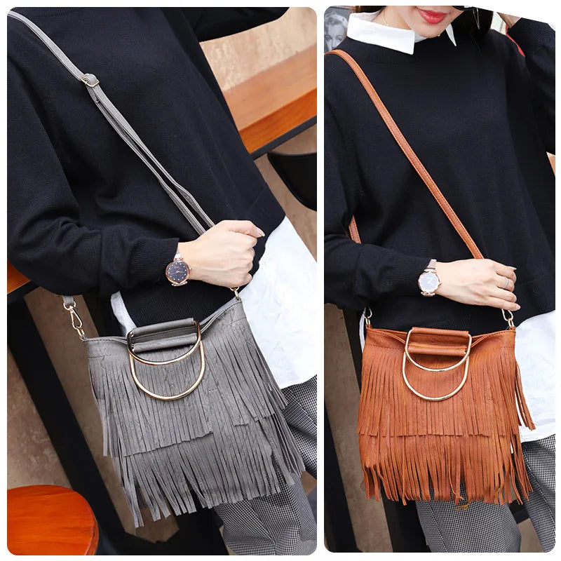 Tassel Shoulder Handbags Crossbody Bag Lady PU Leather Bag