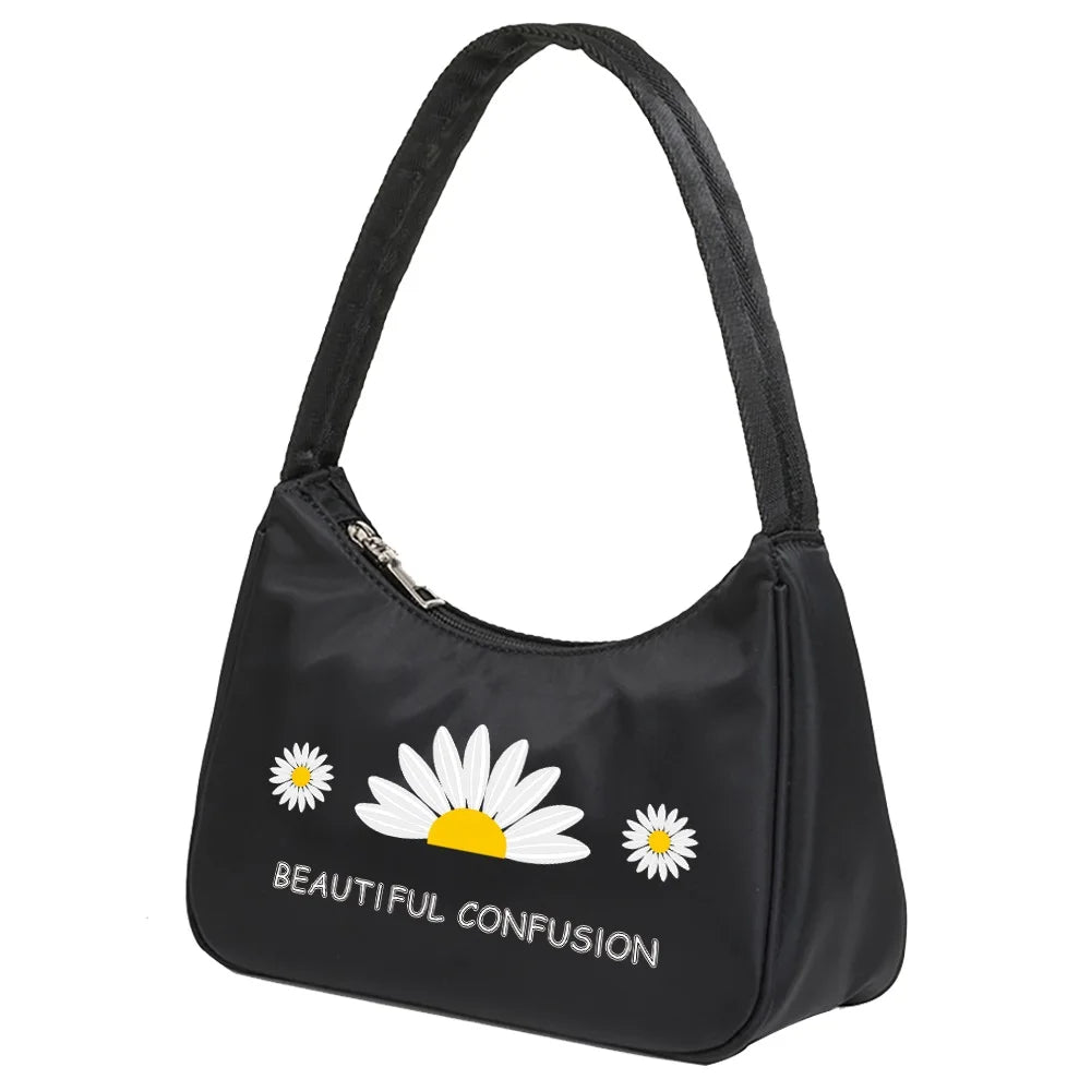 Daisy Print Underarm Shoulder Bag Women Retro Street Handbag