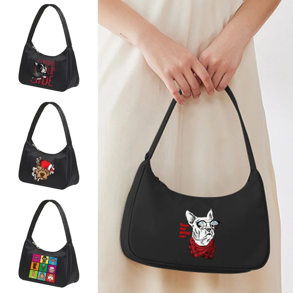 Underarm Bags Women Shoulder Bags Retro Street Handbag Dog Print Pattern