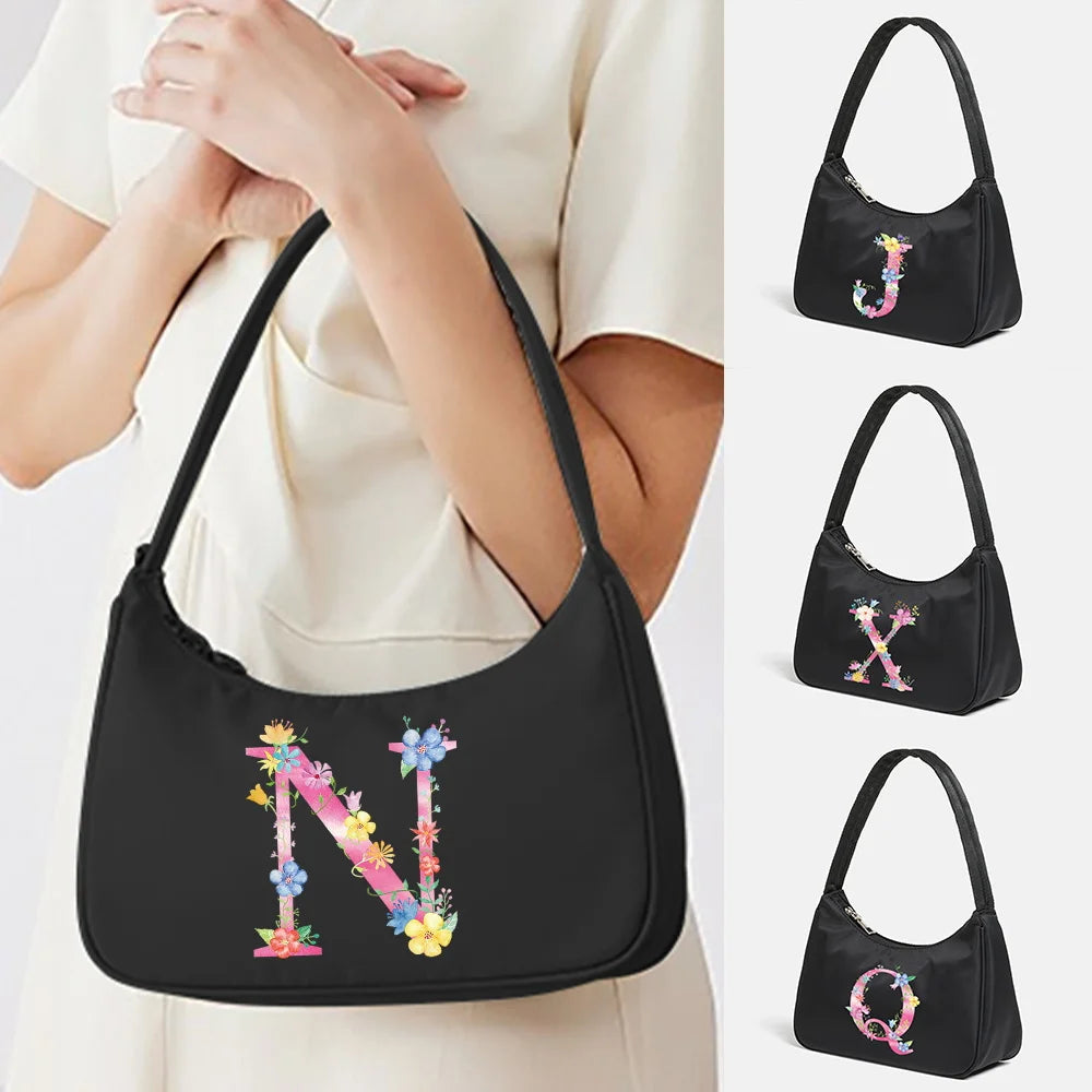 Pink Letter Print Retro Street Handbag Women Shoulder Bag