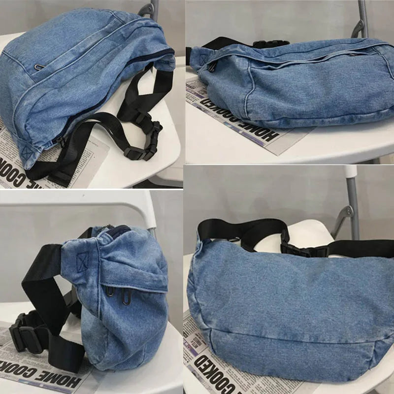 Unisex Denim Crossbody Sling Chest Bag Belt Hip Hop Bum Purse