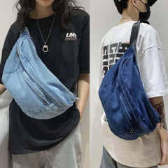 Unisex Denim Crossbody Sling Chest Bag Belt Hip Hop Bum Purse