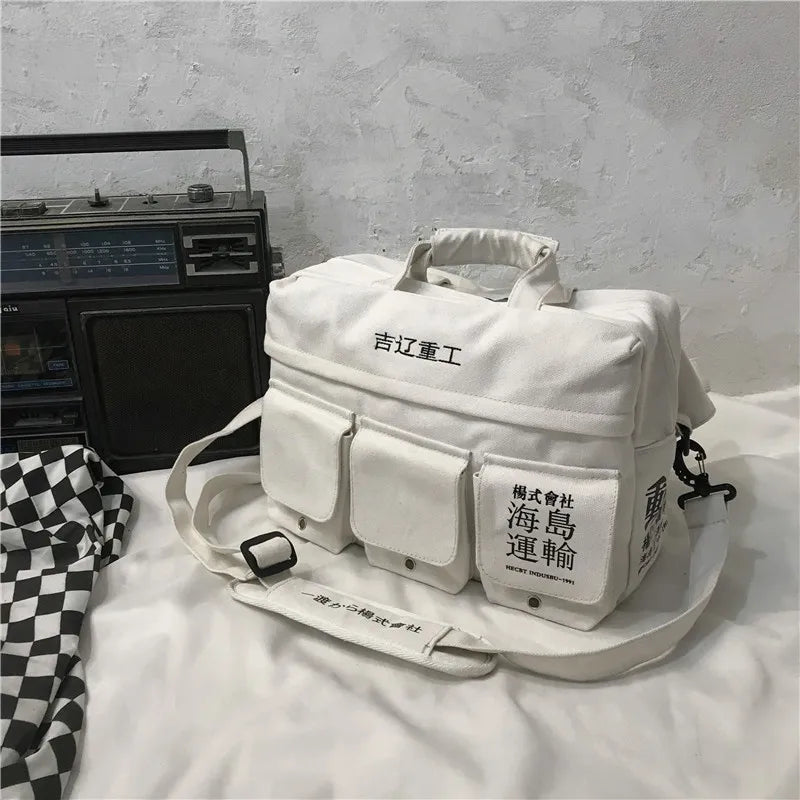 Unisex Hip Hop Canvas Shoulder Bags Large Capacity Tactical Chest Bags