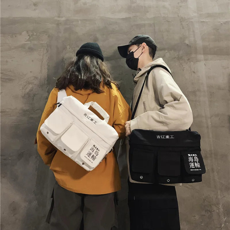 Unisex Hip Hop Canvas Shoulder Bags Large Capacity Tactical Chest Bags