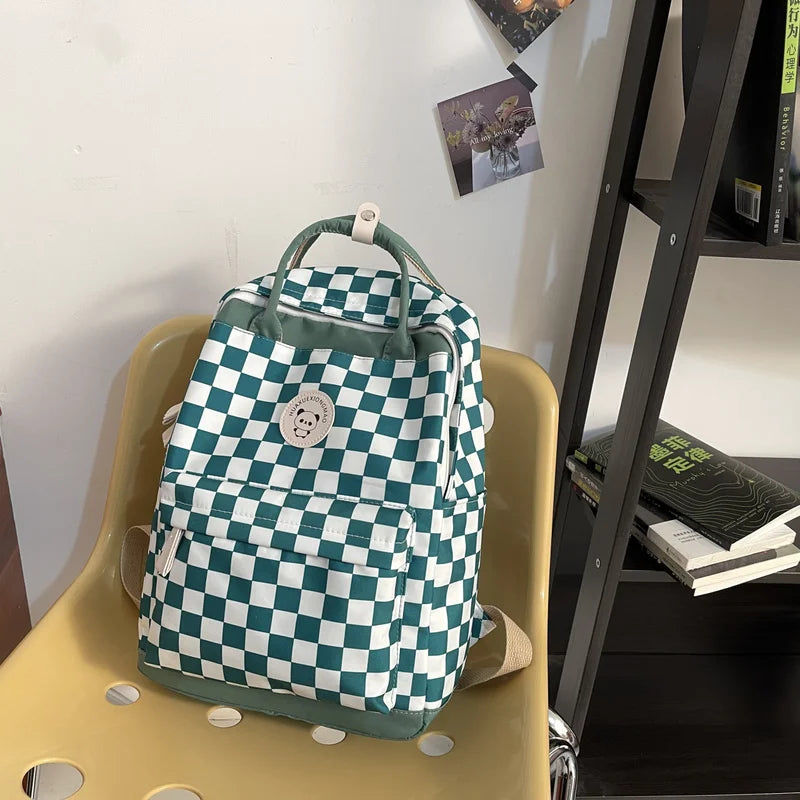 Plaid Nylon Travel Laptop Backpack Schoolbags