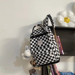 Plaid Nylon Travel Laptop Backpack Schoolbags