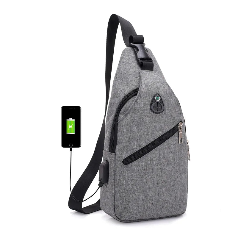 USB Charging Crossbody Bags Men Casual Chest Bag Pack For Short Trip