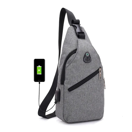 USB Charging Crossbody Bags Men Casual Chest Bag Pack For Short Trip