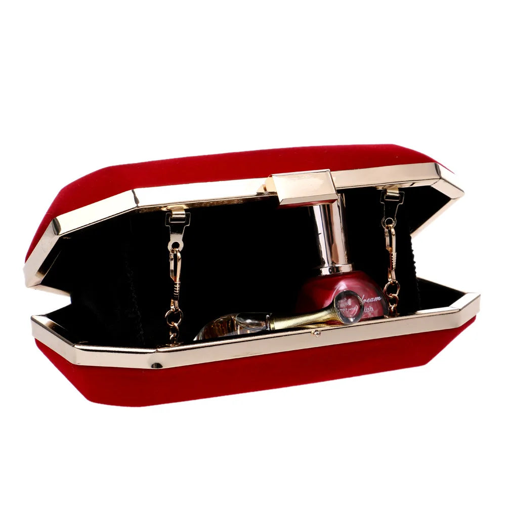Red Purple Velvet Evening Bag Minimalist Clutch Banquet Bag