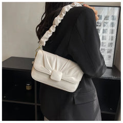 Vintage High Handbag Women Square Lock Shoulder Bag Ruched Strap Messenger