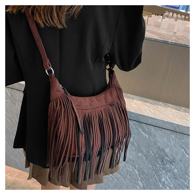 Vintage Style Women Shoulder Bags Suede Tassel Cross Body Bags