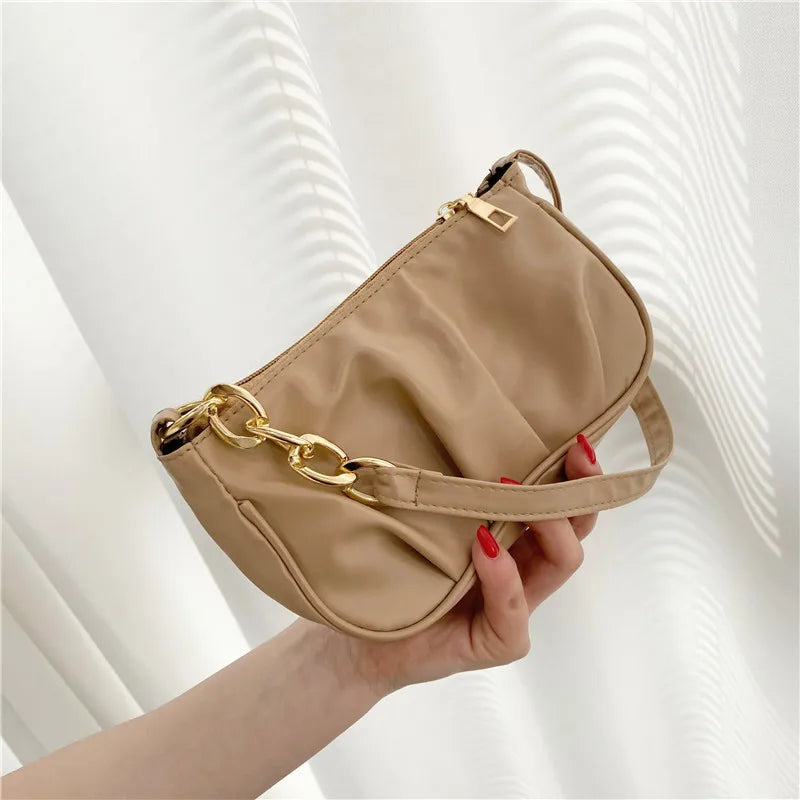 Vintage Women Pleated Chain Shoulder Underarm Bag Ladies Handbag Purse