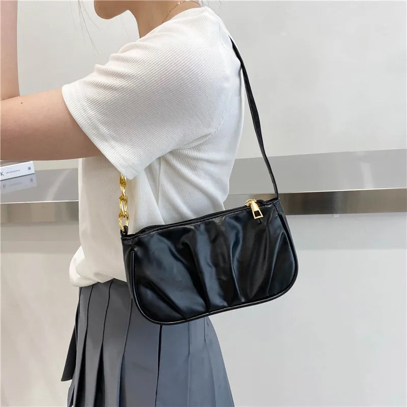 Vintage Women Pleated Chain Shoulder Underarm Bag Ladies Handbag Purse