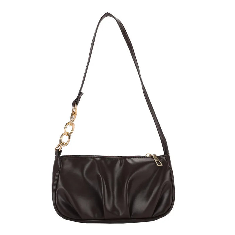 Vintage Women Pleated Chain Shoulder Underarm Bag Ladies Handbag Purse