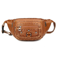 Vintage Women's Waist Bag PU Leather Zipper Adjustable Ladies Shulder Bag