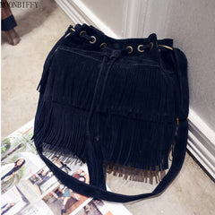 Large Shoulder Bucket Bag with Tassels