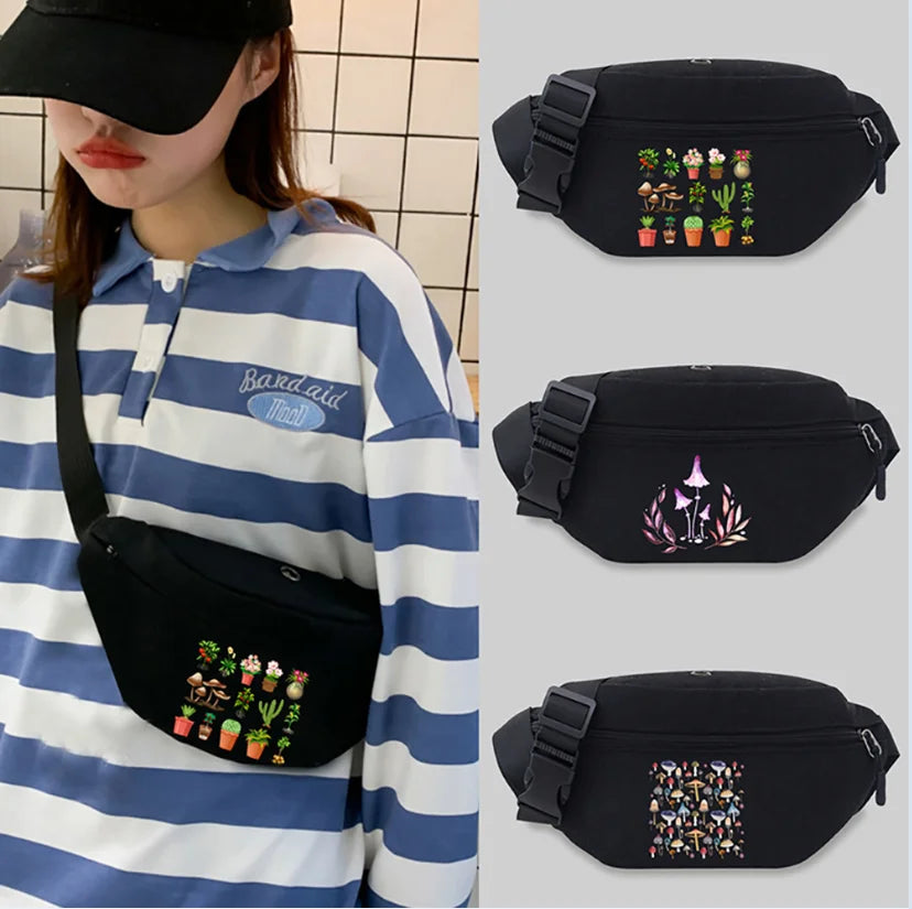 Unisex Mushroom Pattern Waist Bag Lightweight Sports Chest Bag