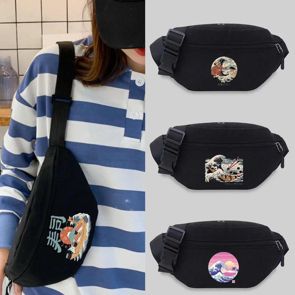 Wave Pattern Waist Bag Unisex Bum bags Lightweight Leisure Sports Chest Bag