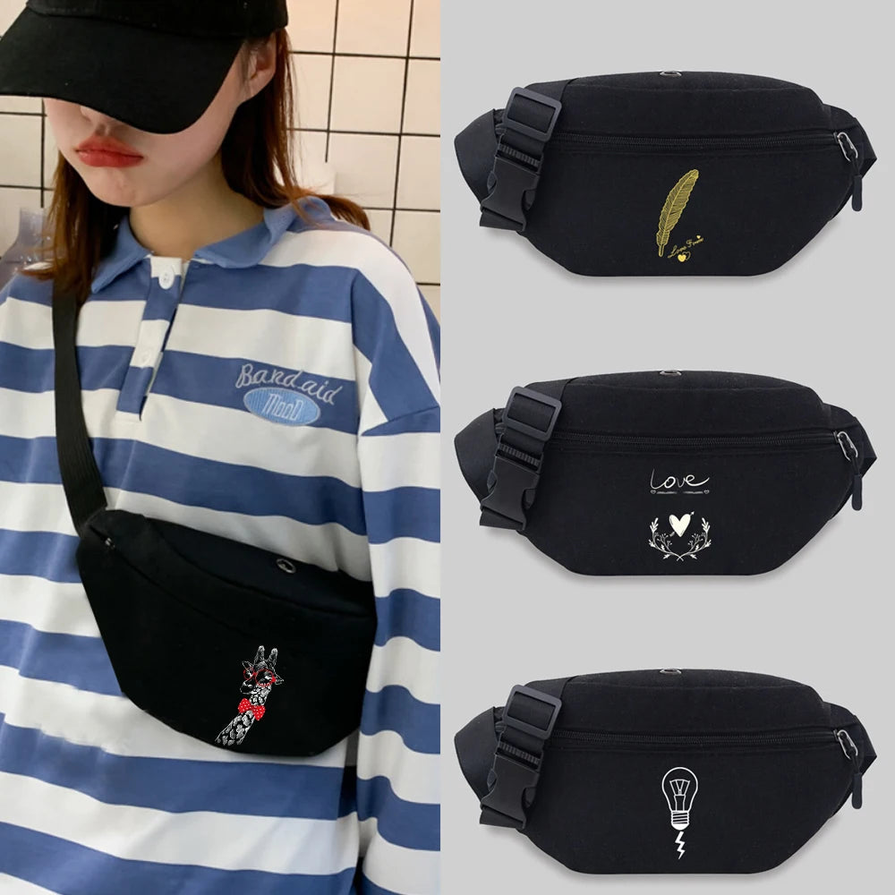 Unisex Waist Bag Student Picture Pattern Lightweight Sports Chest Bag
