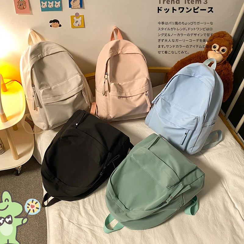 Waterproof Solid Backpack Women Nylon School Bags for Teenager Girls