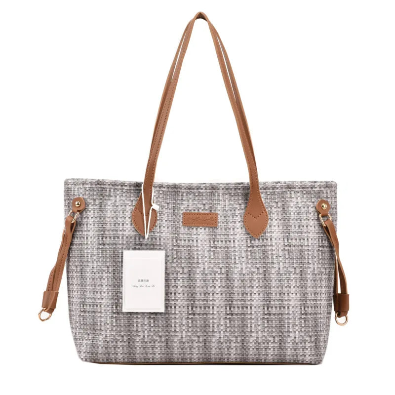 Weave Cloth Women Shopper Bag Large Capacity Zipper Female Shoulder Bags