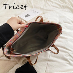 Weave Cloth Women Shopper Bag Large Capacity Zipper Female Shoulder Bags