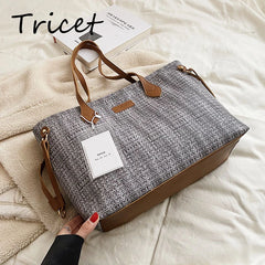 Weave Cloth Women Shopper Bag Large Capacity Zipper Female Shoulder Bags